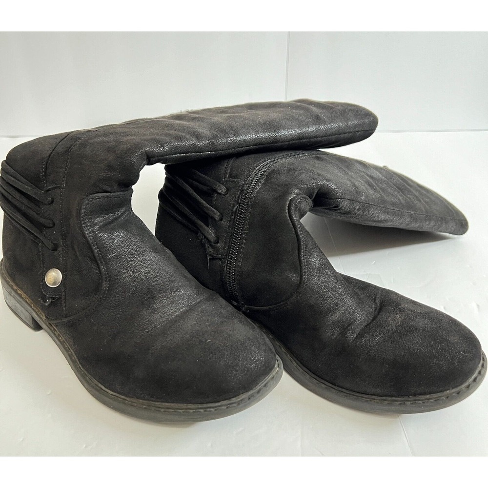 Girls Black Knit Trim Side Zip Knee High Boots - Picture 8 of 12